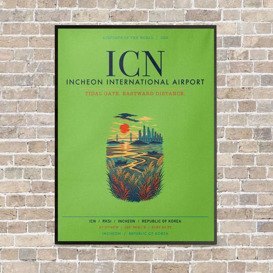 Incheon International Airport ICN vertical canvas print - framed - light green background