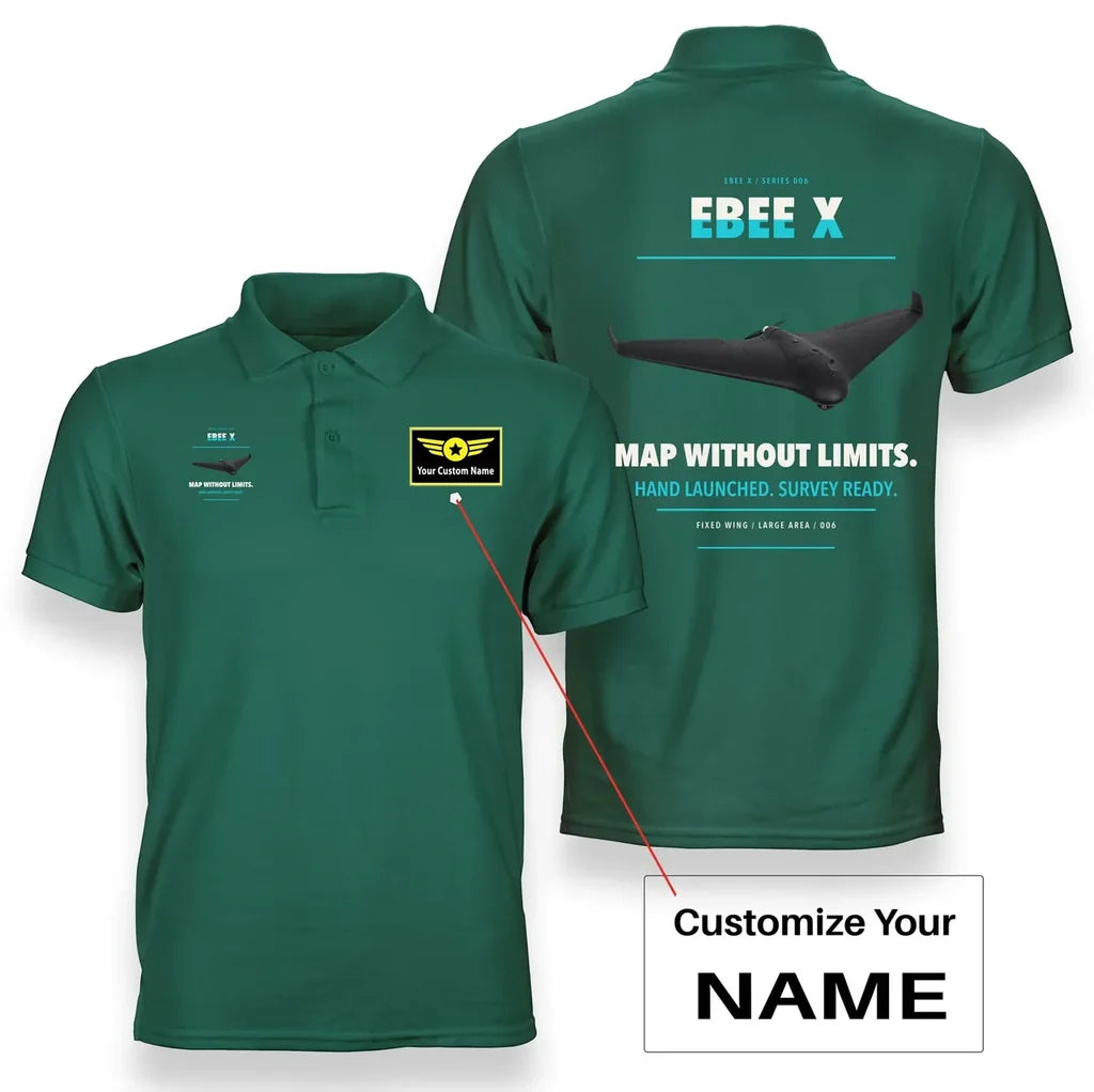 AgEagle eBee X design on green polo with custom name badge
