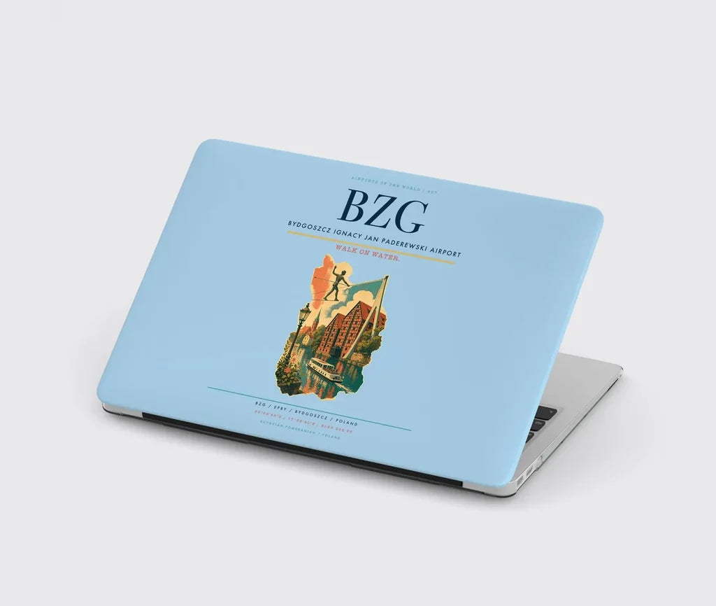 Bydgoszcz Ignacy Jan Paderewski Airport (BZG) design on light blue MacBook case