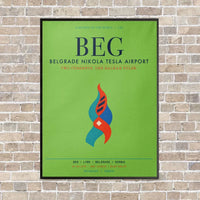 Thumbnail for Belgrade Nikola Tesla Airport BEG vertical canvas print - framed - light green background
