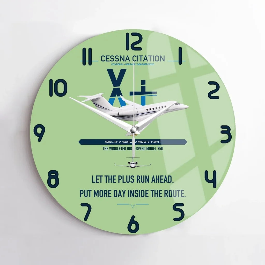 Cessna Citation X+ design on light green no frame wall clock