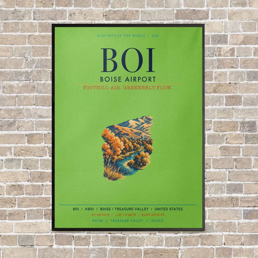 Boise Airport BOI vertical canvas print - framed - light green background