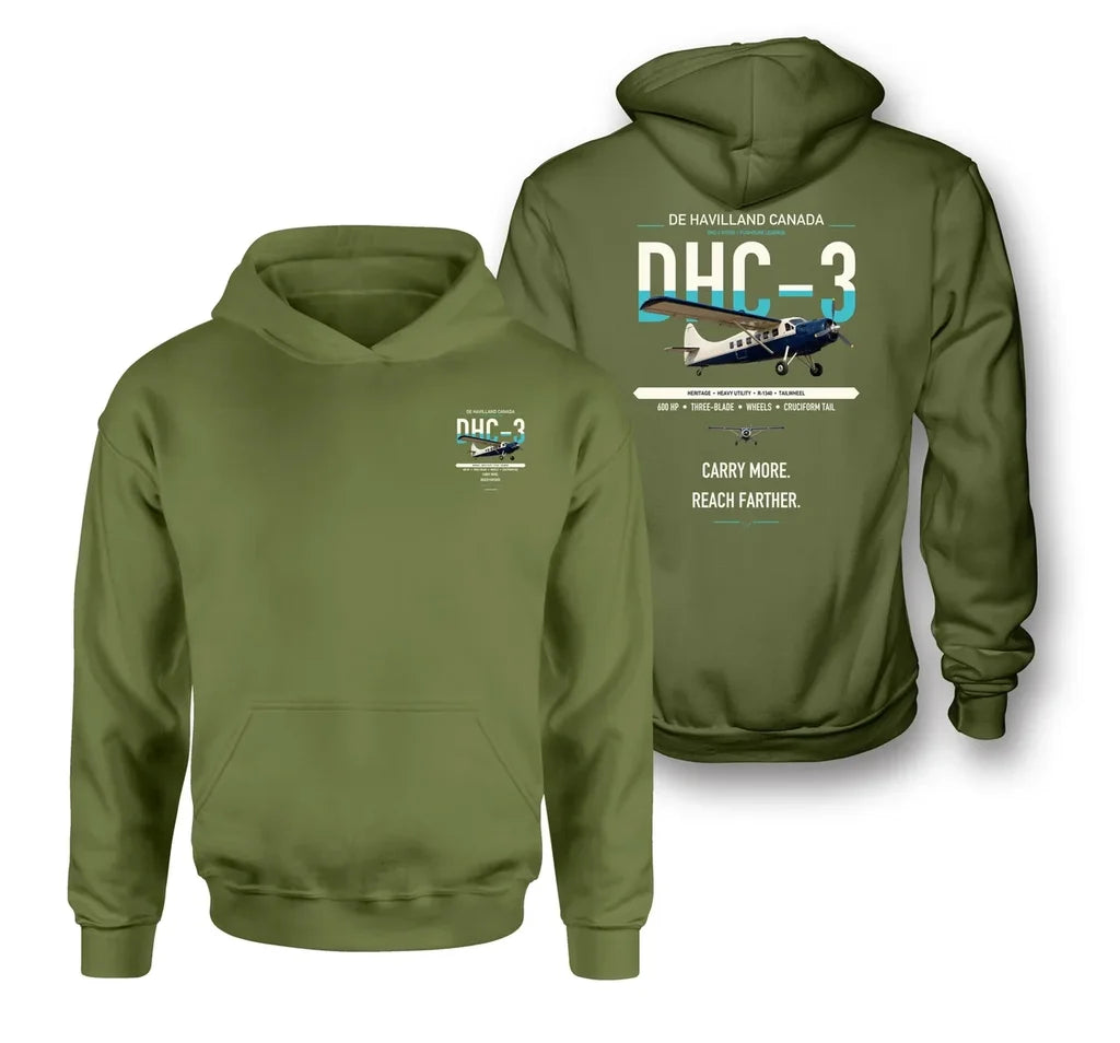 DHC-3 Otter design on green army double-side hoodie, double-side print