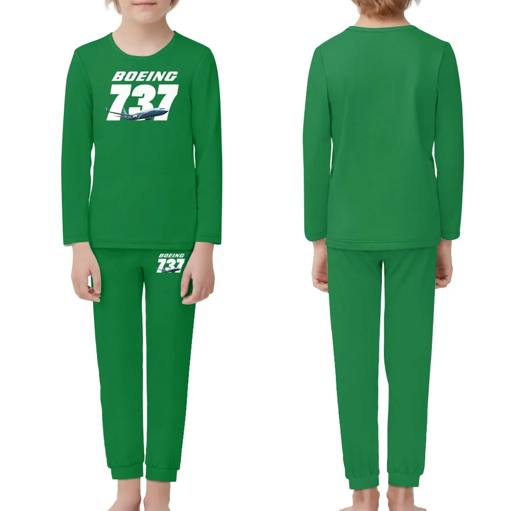 Super Boeing 737+Text children pajamas - Green