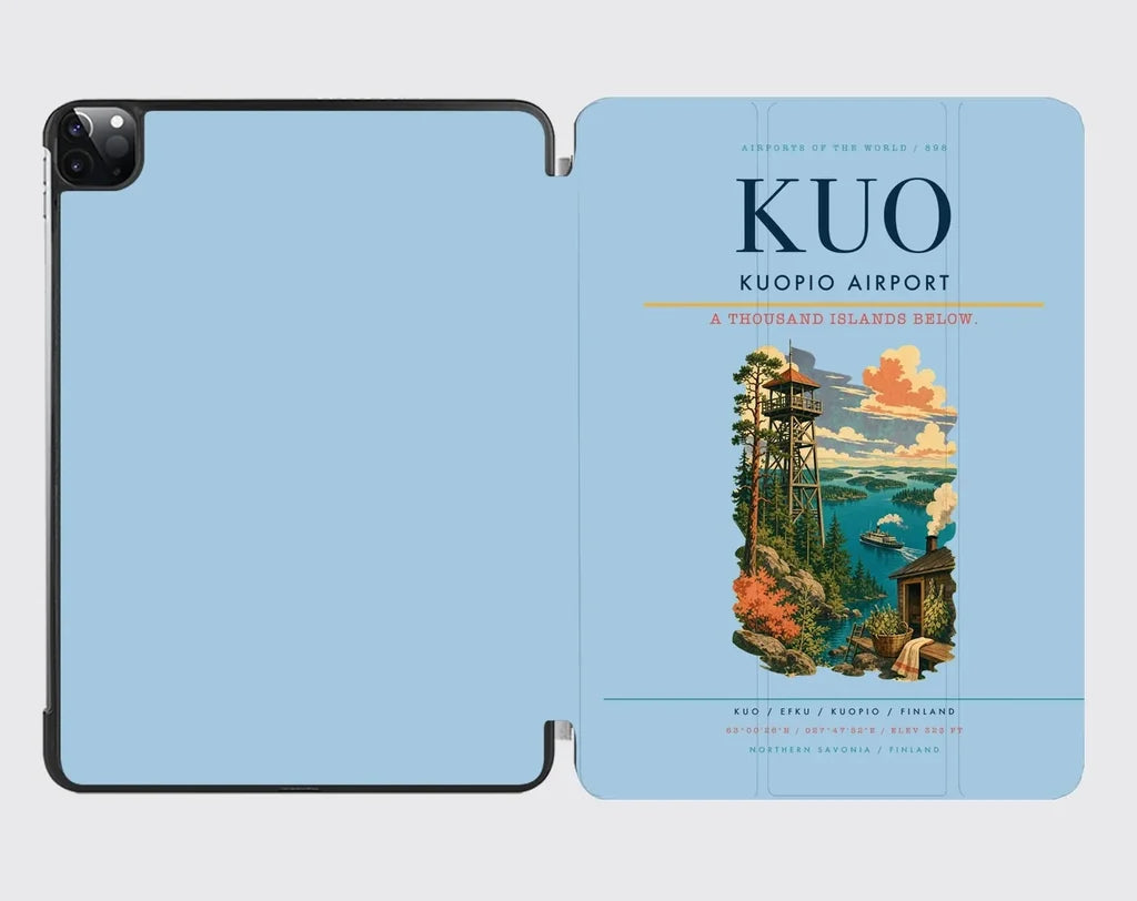 Kuopio Airport (KUO) design on light blue ipad tablet case