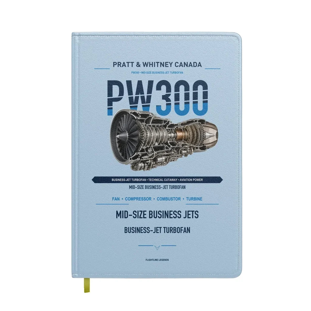 PW300 design on light blue notebook
