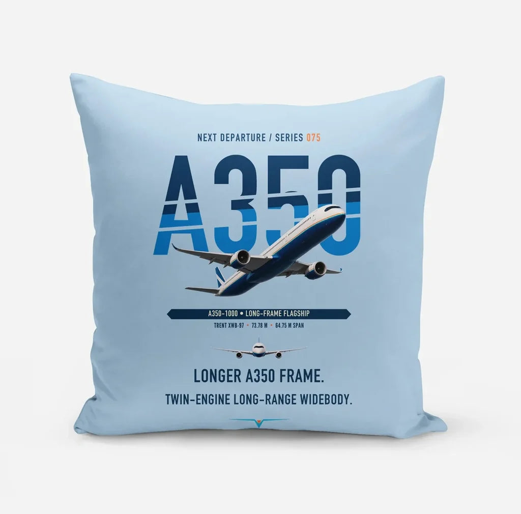 Airbus A350-1000 design on light blue pillow