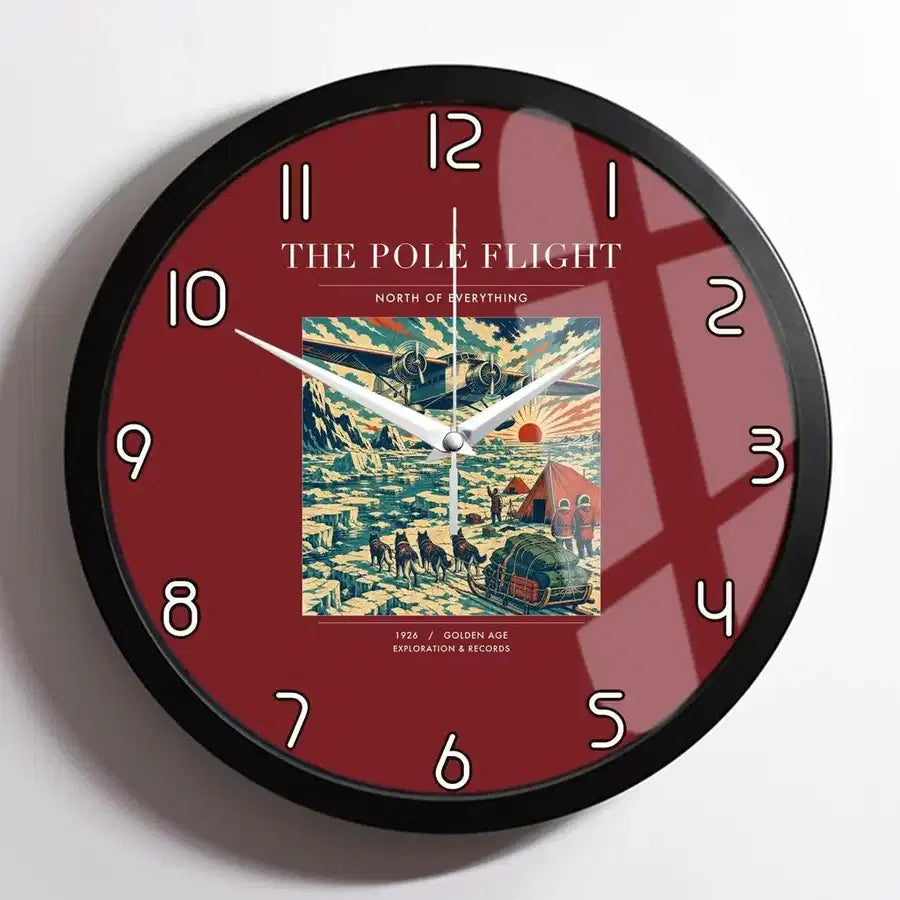 VINTAGE G4019 - The Pole Flight - Designed Wall Clocks design on darkred framed