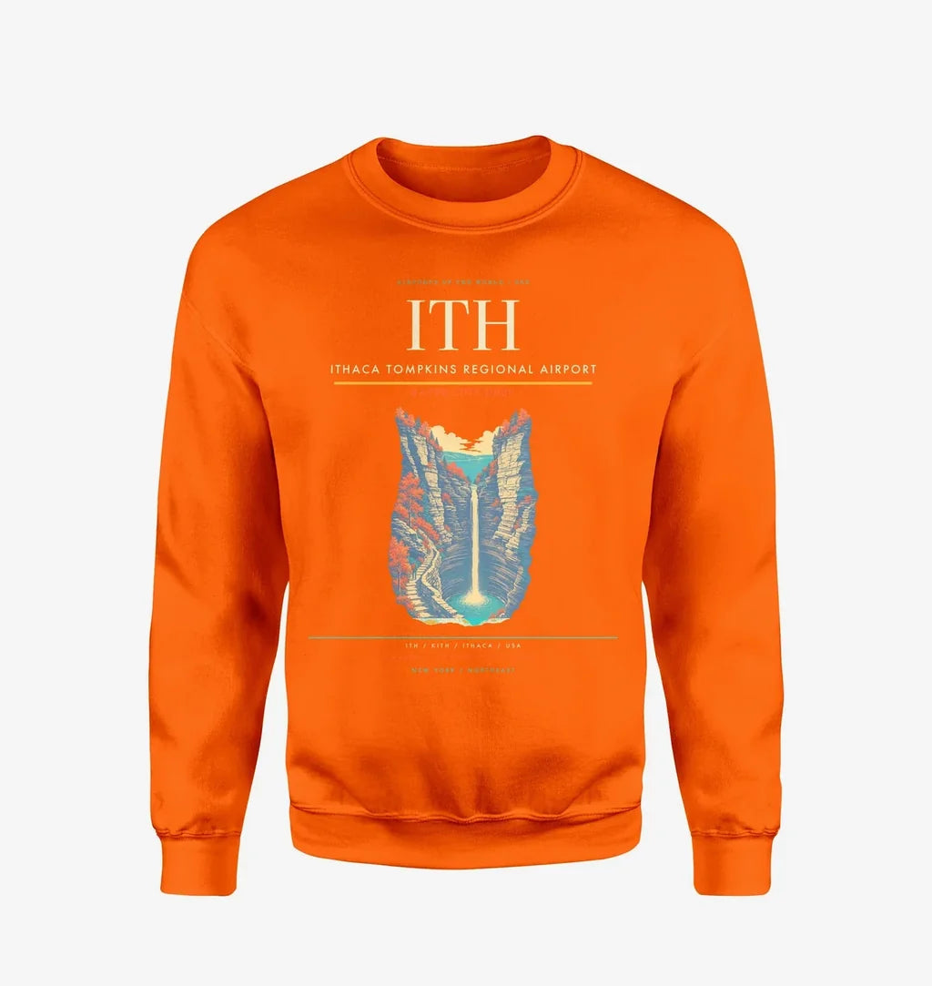 Ithaca Tompkins Regional Airport (ITH) design on orange sweatshirt