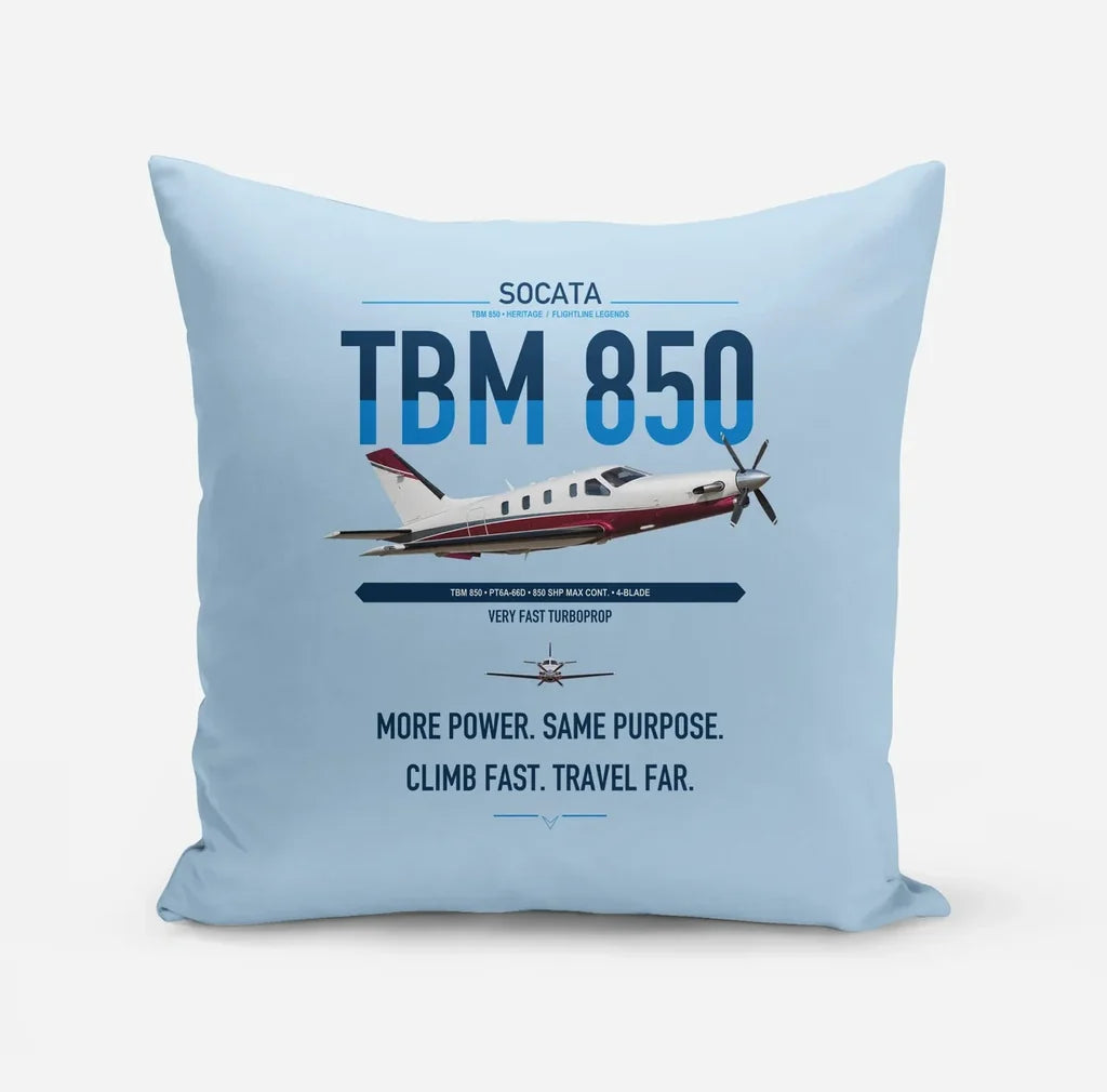Socata TBM 850 design on light blue pillow