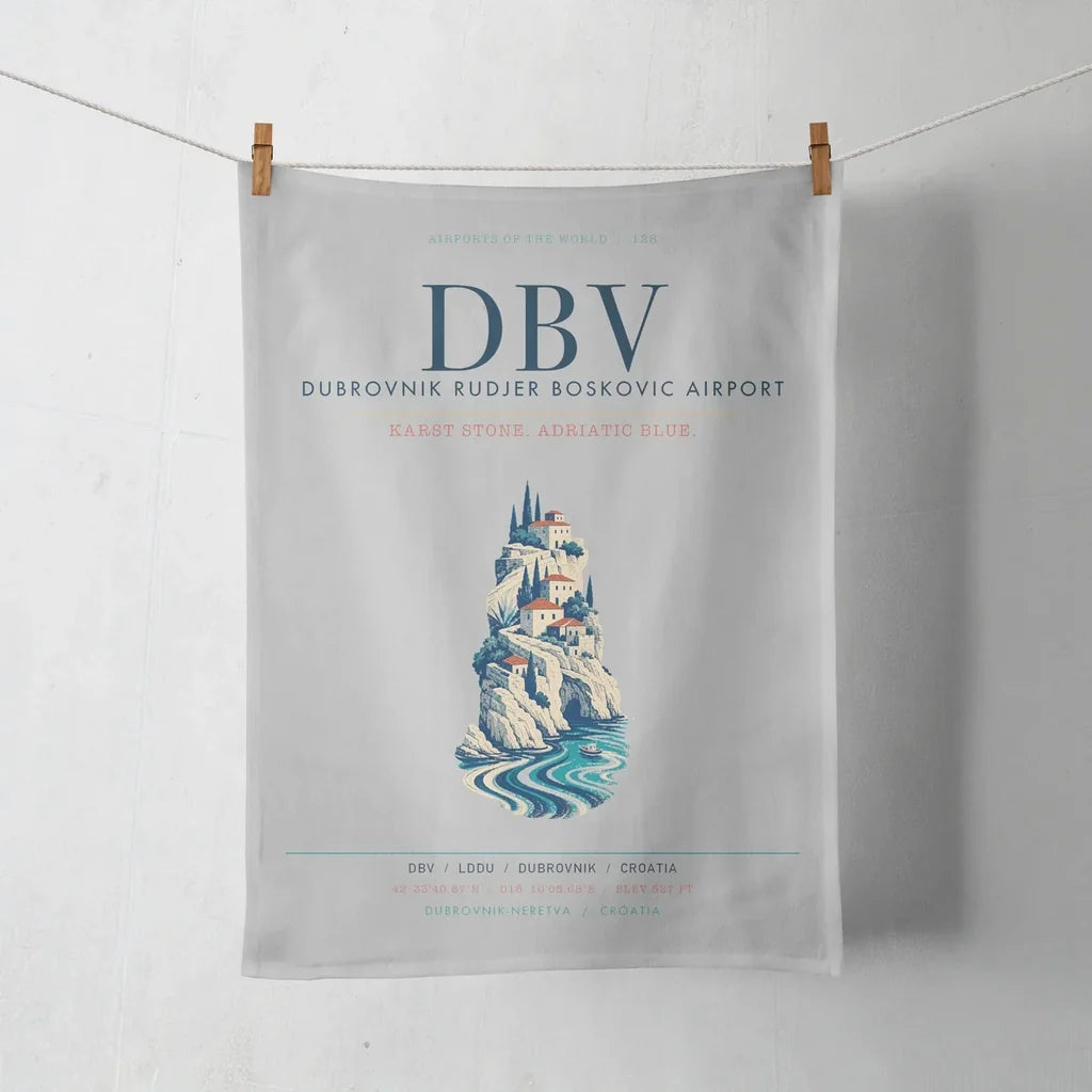 Dubrovnik Ruđer Bošković Airport (DBV) design on light gray towel
