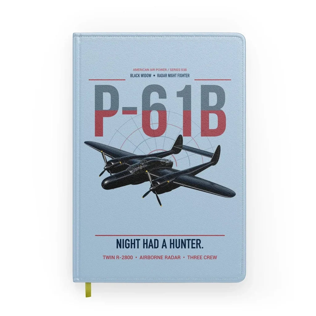 P-61B Black Widow design on light blue notebook