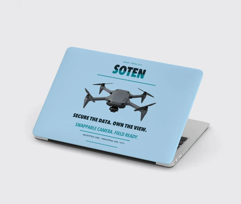 ACSL SOTEN design on light blue MacBook case