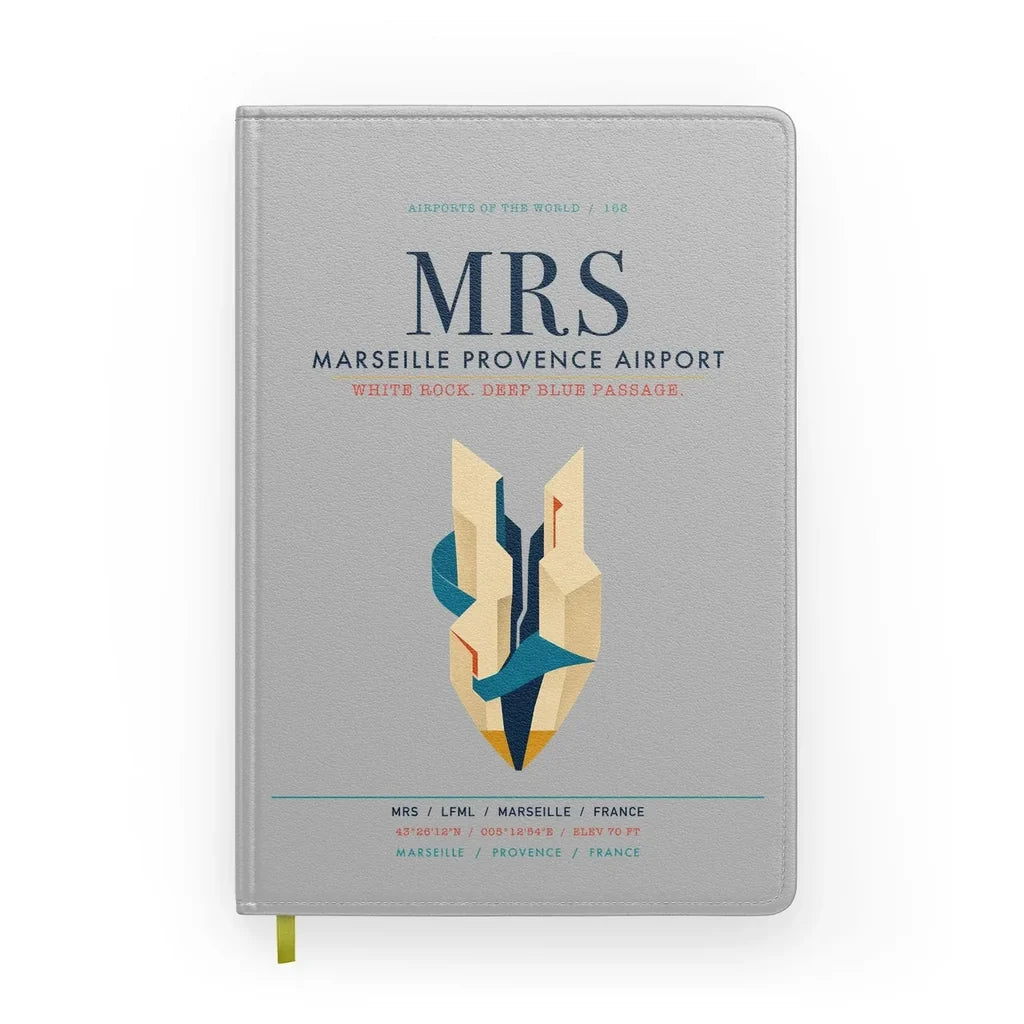 Marseille Provence Airport (MRS) design on light gray notebook