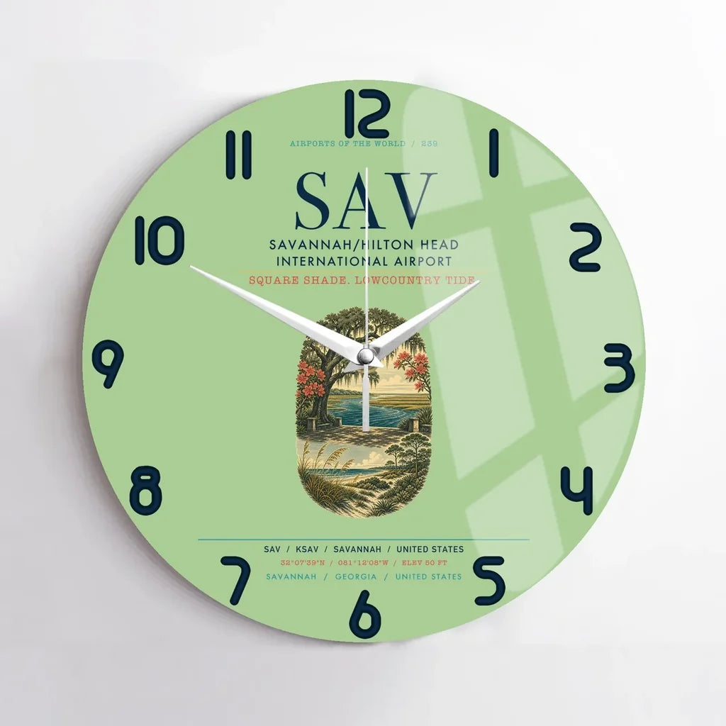 Savannah-Hilton Head International Airport (SAV) design on light green no frame wall clock