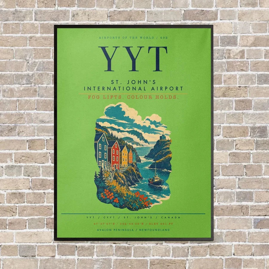 St. John's International Airport YYT vertical canvas print - framed - light green background