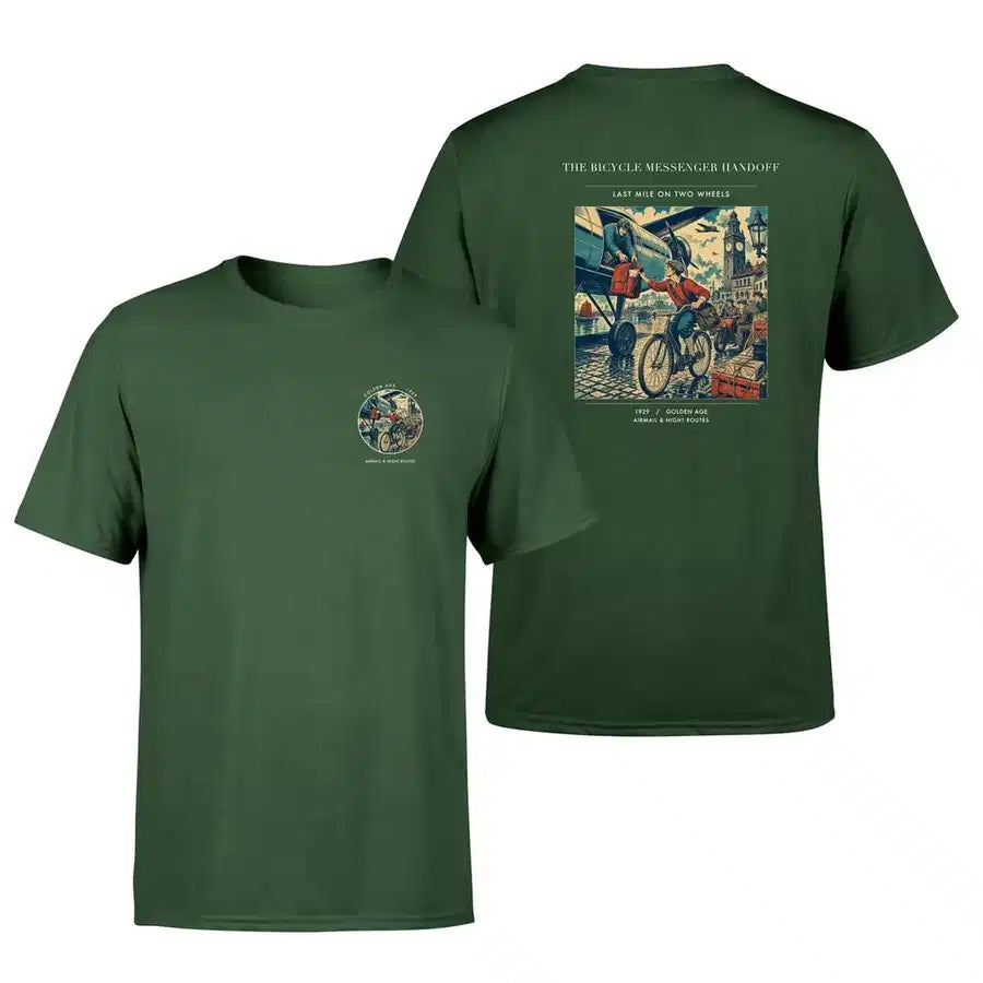 VINTAGE G4311 - The Bicycle Messenger Handoff - Double-Side T-Shirt design on darkgreen double side t shirt