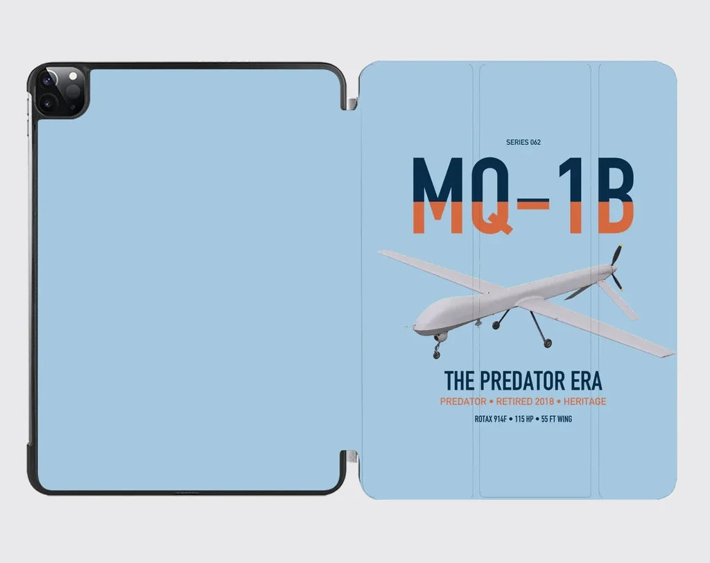 MQ-1B Predator design on light blue ipad tablet case