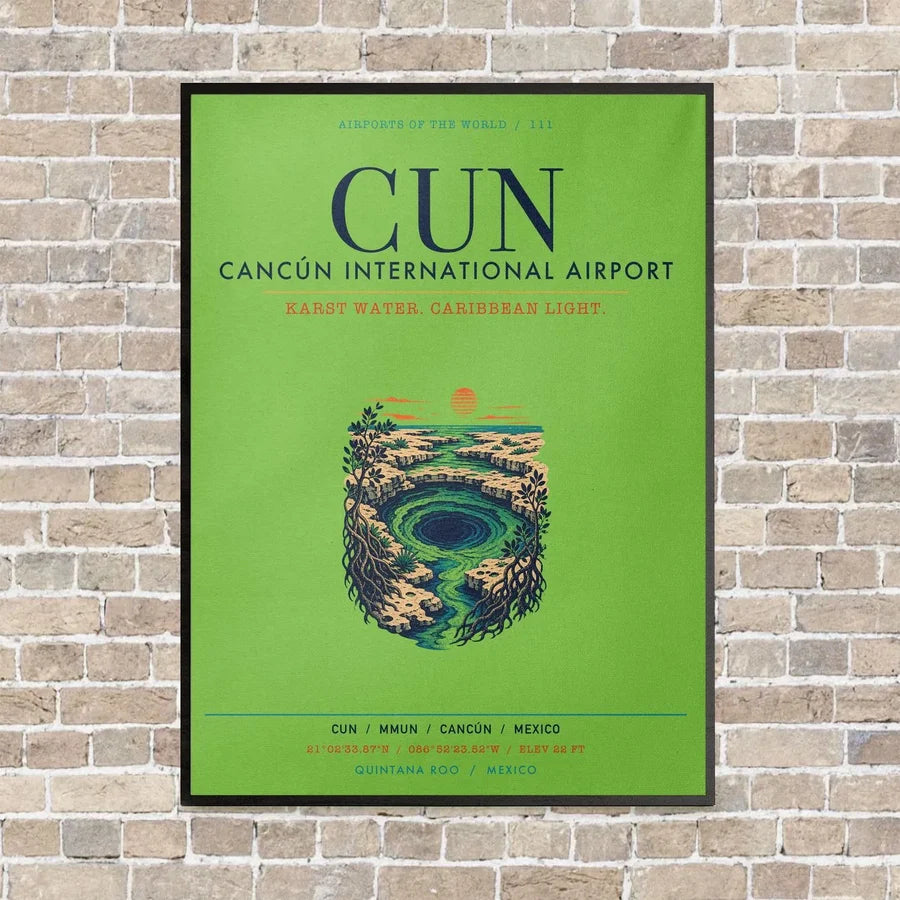 Cancún International Airport CUN vertical canvas print - framed - light green background