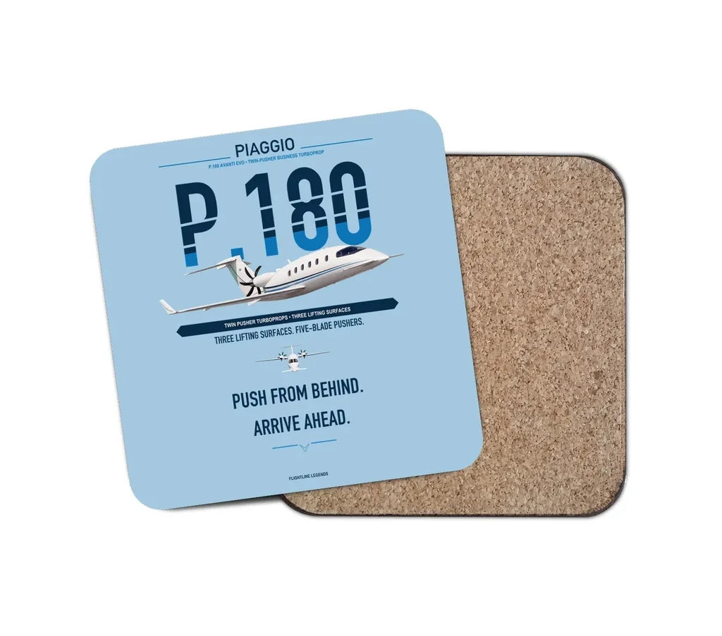Piaggio P.180 Avanti EVO design on light blue 1 piece coaster