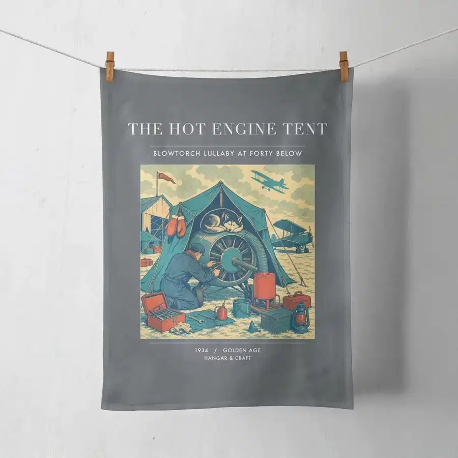 VINTAGE G4356 - The Hot Engine Tent - Designed Towels design on gray