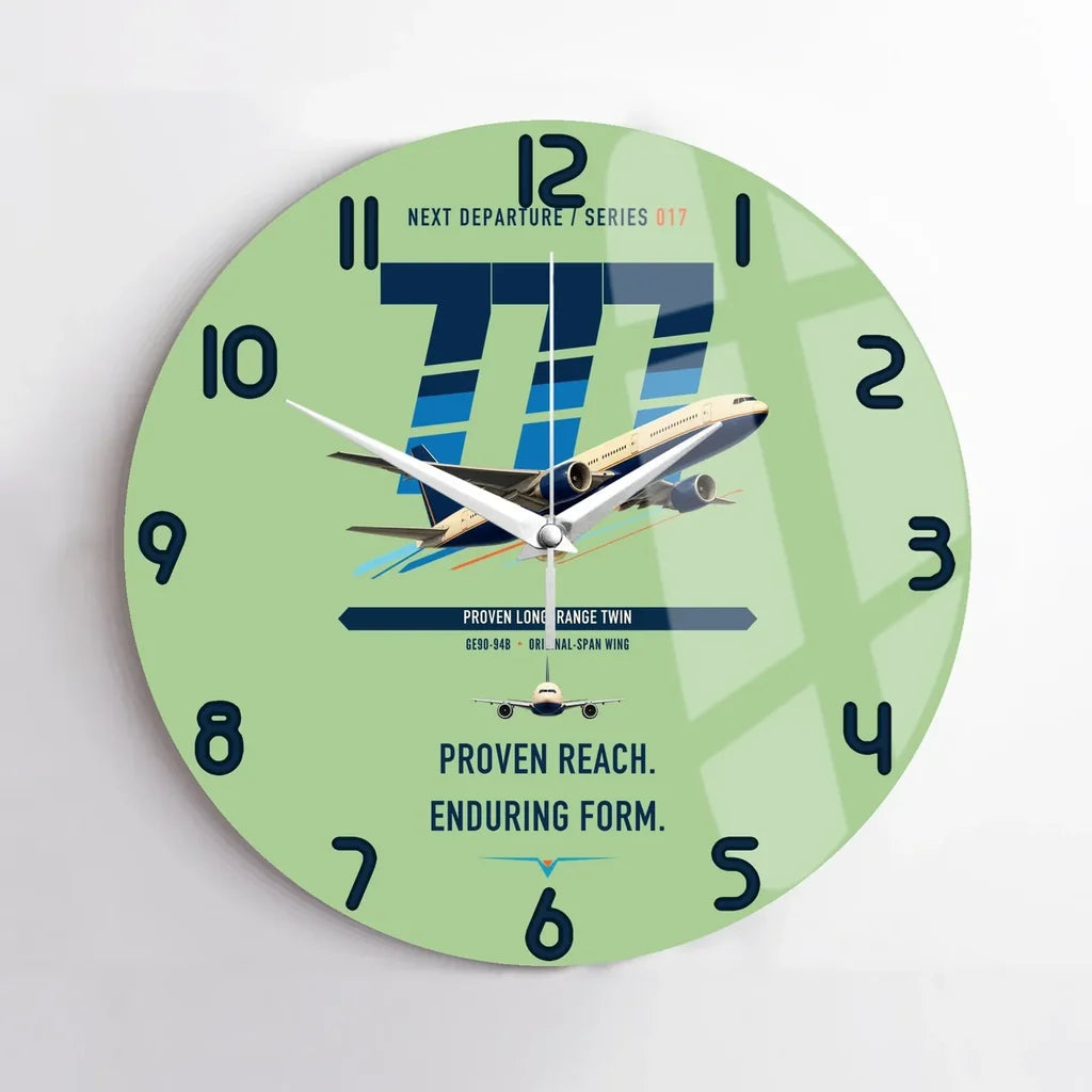Boeing 777-200ER design on light green no frame wall clock