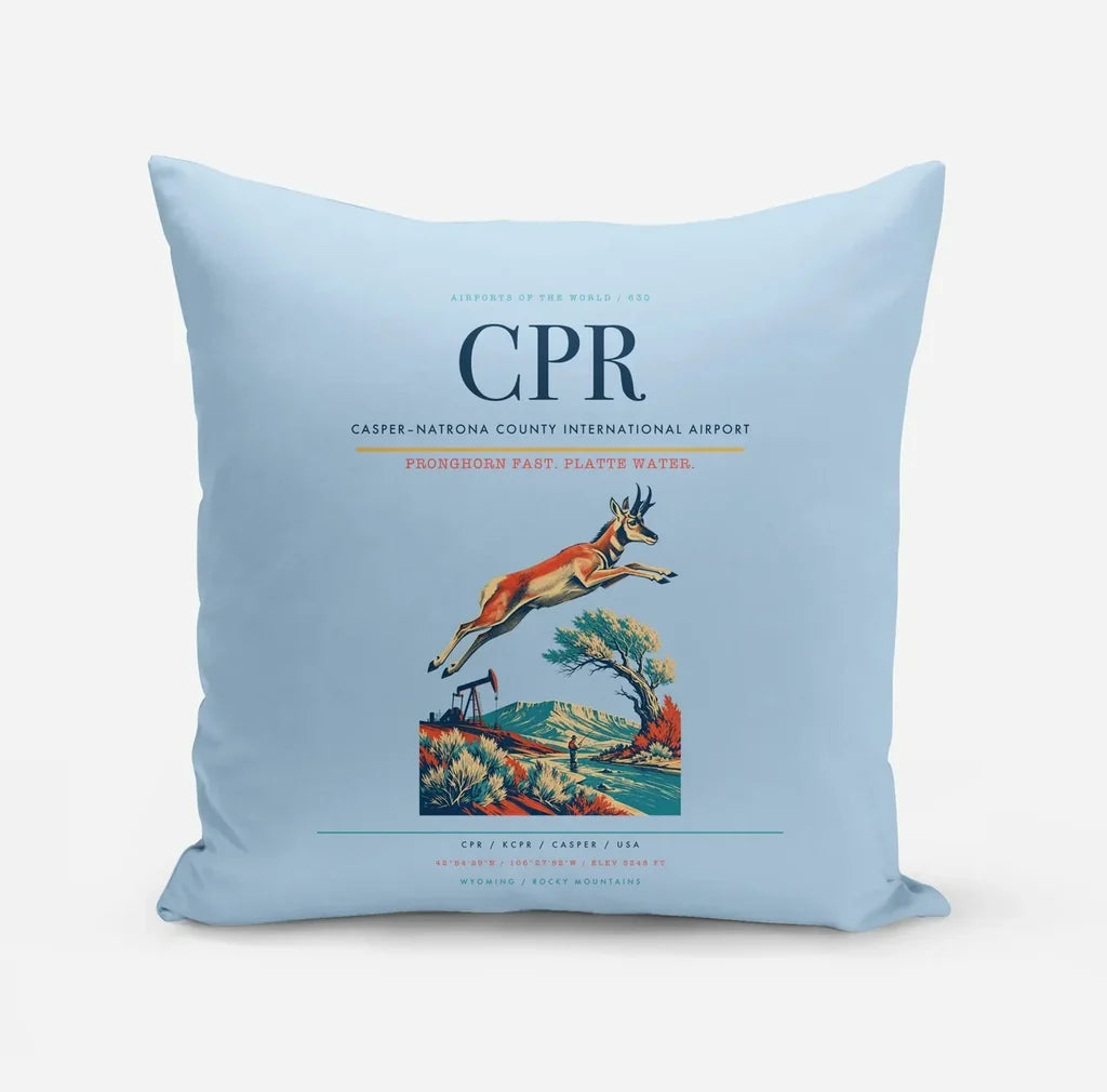 Casper–Natrona County International Airport (CPR) design on light blue pillow