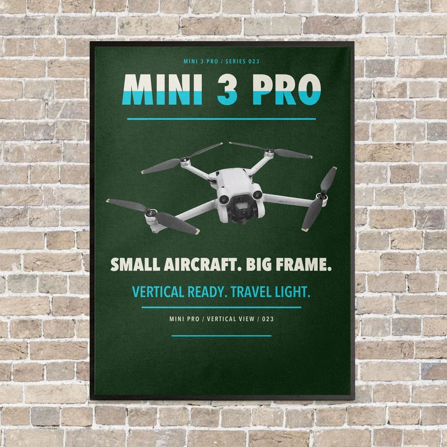 DJI Mini 3 Pro vertical canvas print - framed - dark green background