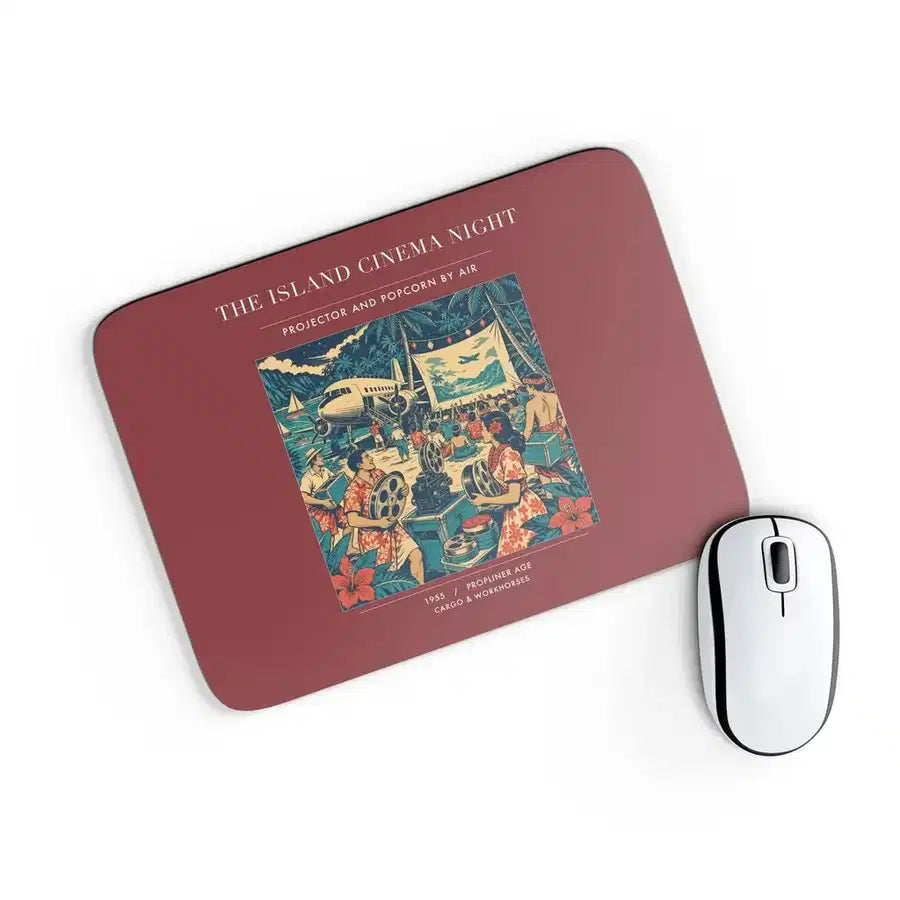 VINTAGE G4442 - The Island Cinema Night - Designed Mouse Pads design on darkred rectangle