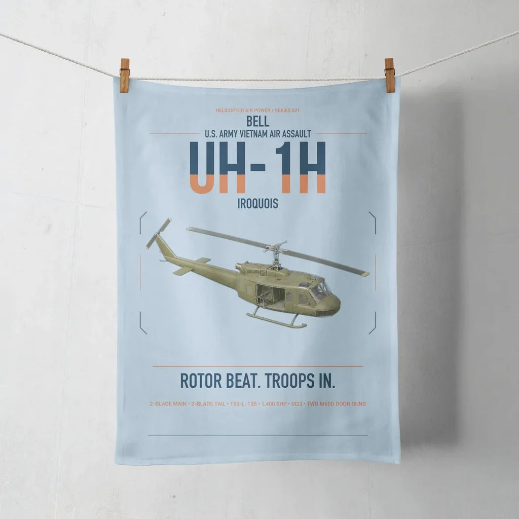 Bell UH-1H Iroquois design on light blue towel