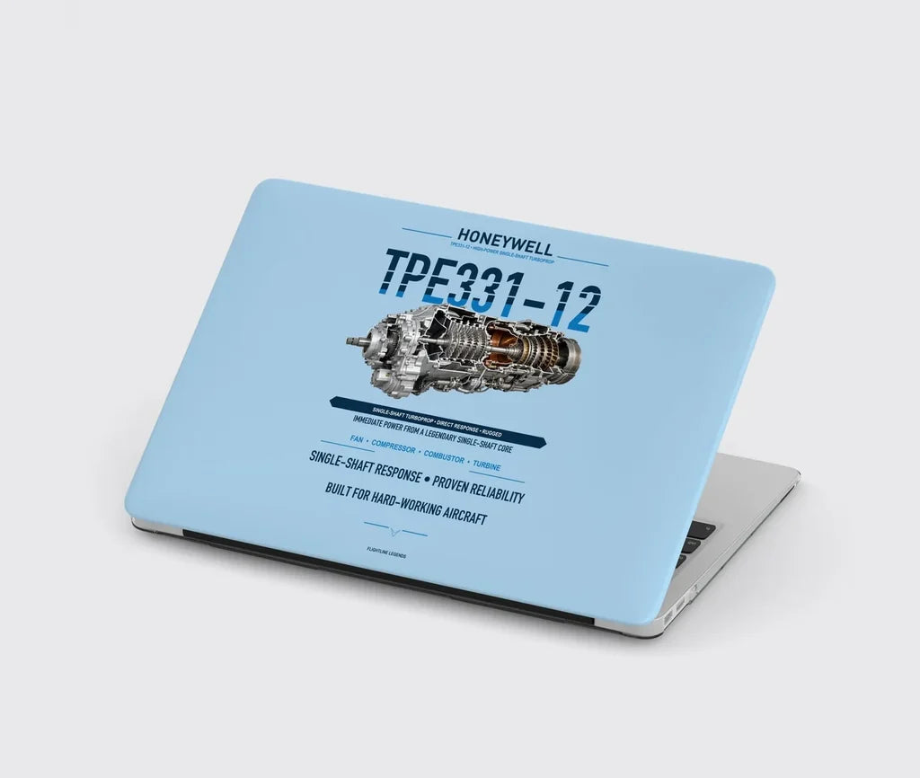 TPE331-12 design on light blue MacBook case