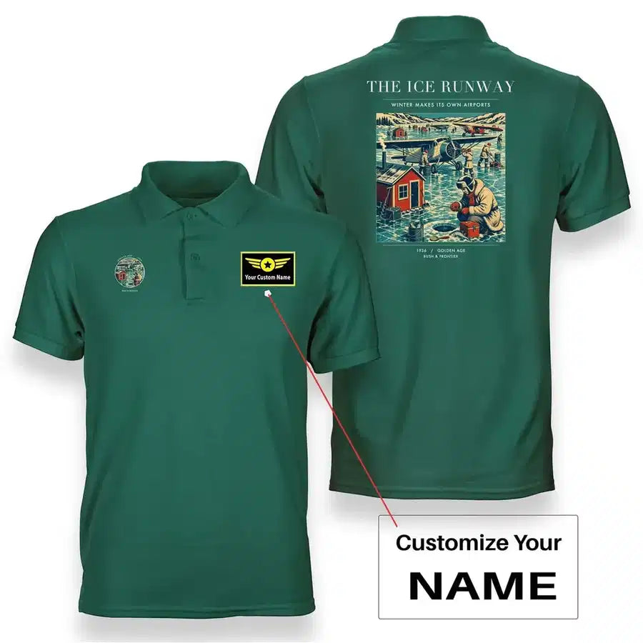 VINTAGE G4041 - The Ice Runway - Double-Side Polo T-Shirt design on green+name