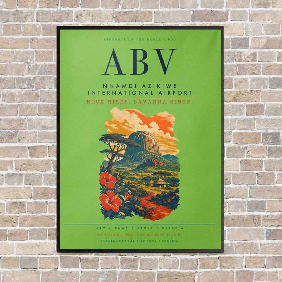 Nnamdi Azikiwe International Airport ABV vertical canvas print - framed - light green background