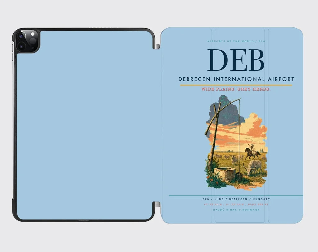 Debrecen International Airport (DEB) design on light blue ipad tablet case