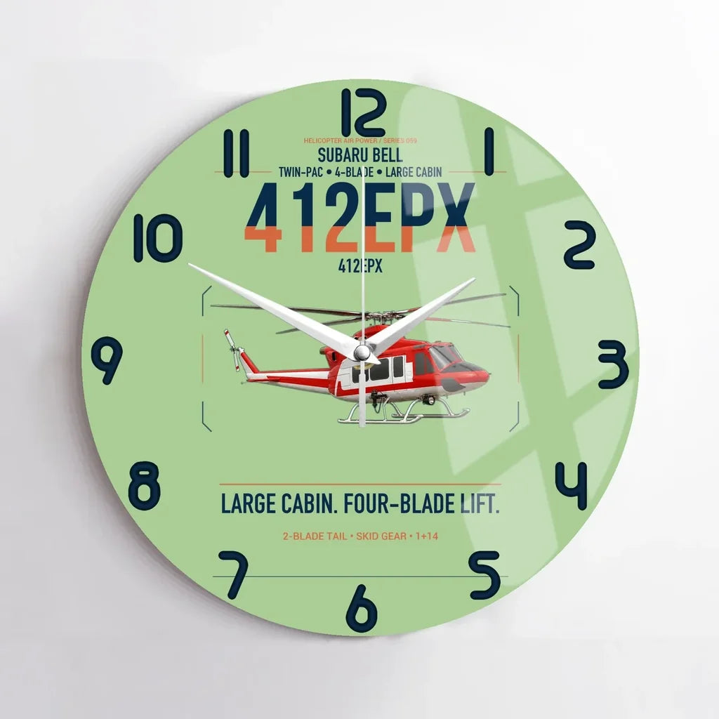 SUBARU Bell 412EPX design on light green no frame wall clock