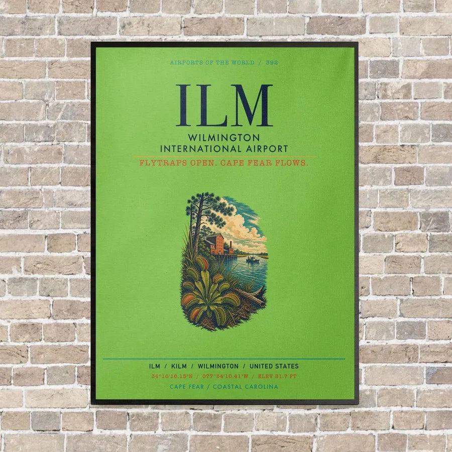 Wilmington International Airport ILM vertical canvas print - framed - light green background