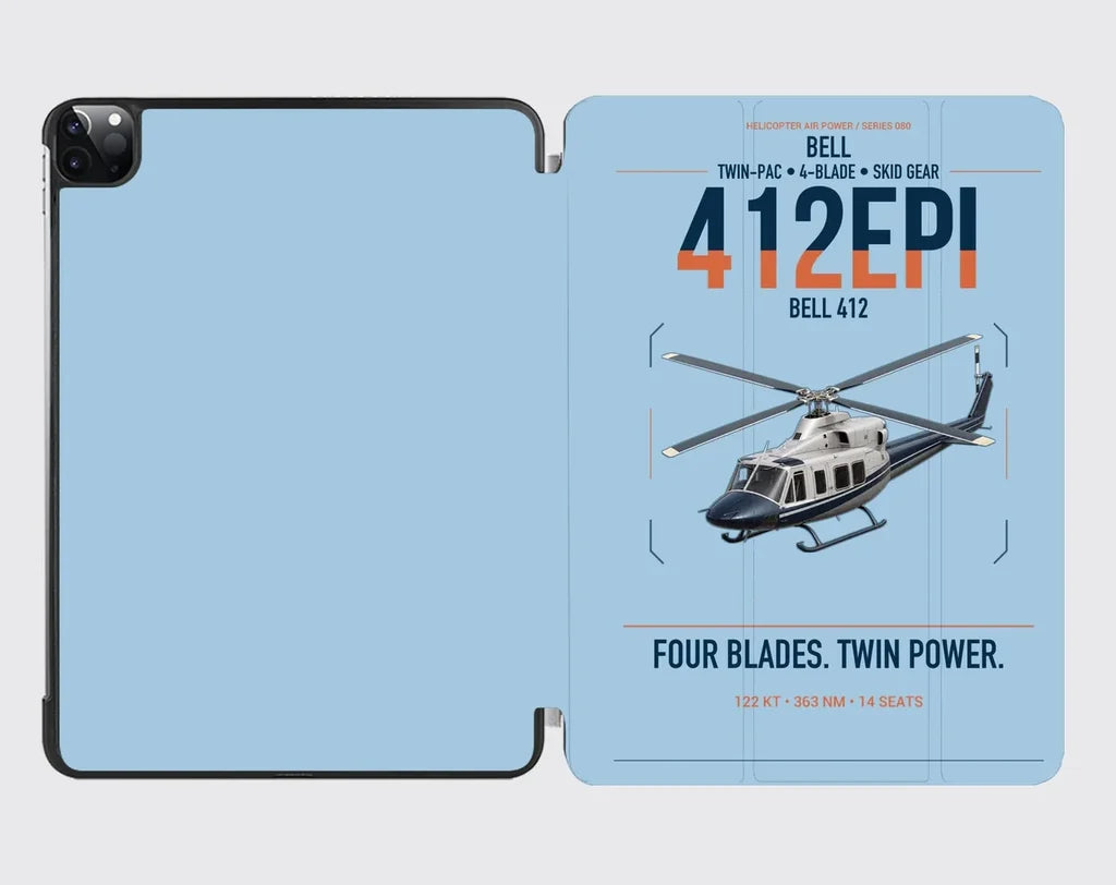 Bell 412EPI design on light blue ipad tablet case