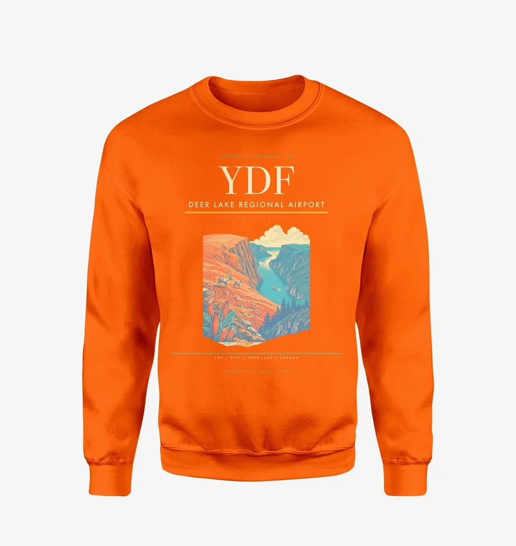 Deer Lake Regional Airport (YDF) design on orange sweatshirt