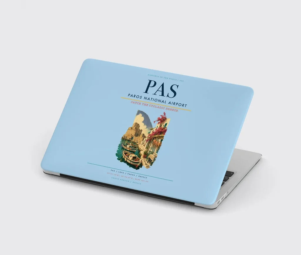 Paros National Airport (PAS) design on light blue MacBook case