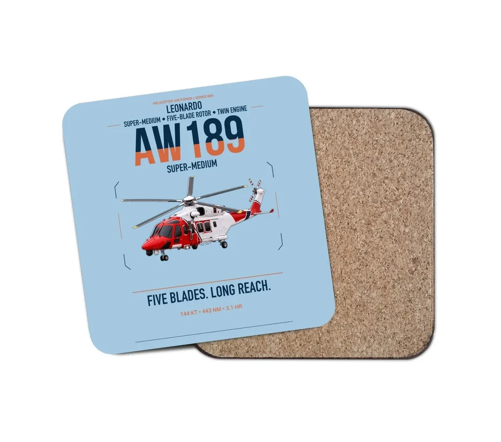 Leonardo AW189 design on light blue 1 piece coaster