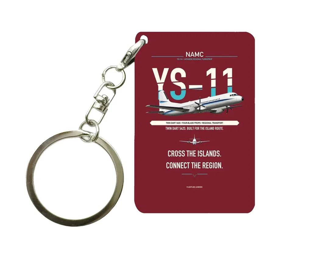 NAMC YS-11A Key Chain design on dark red key chain