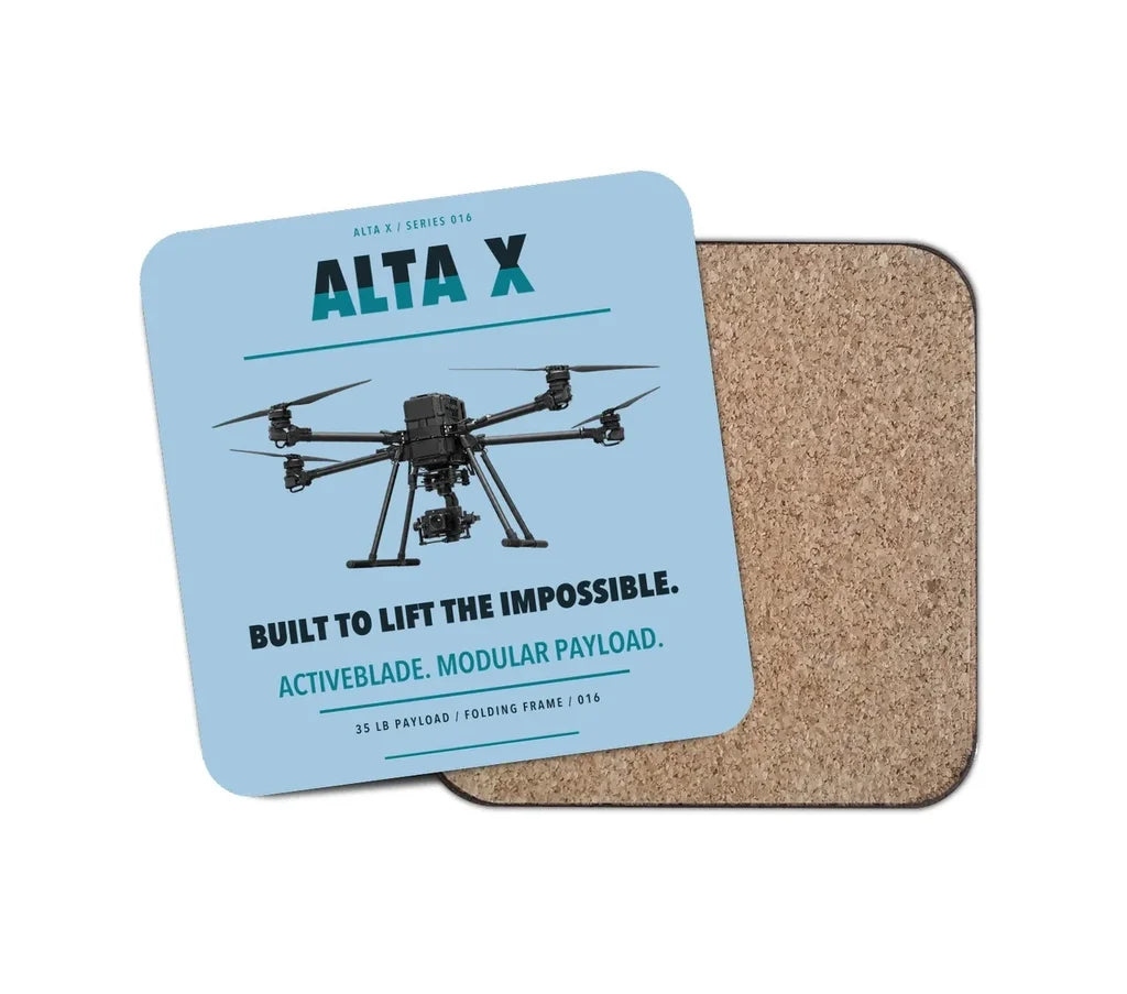 Freefly Alta X design on light blue 1 piece coaster