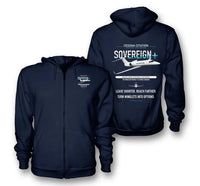 Thumbnail for Cessna Citation Sovereign+ design on navy blue premium zipped hoodie, double-side print