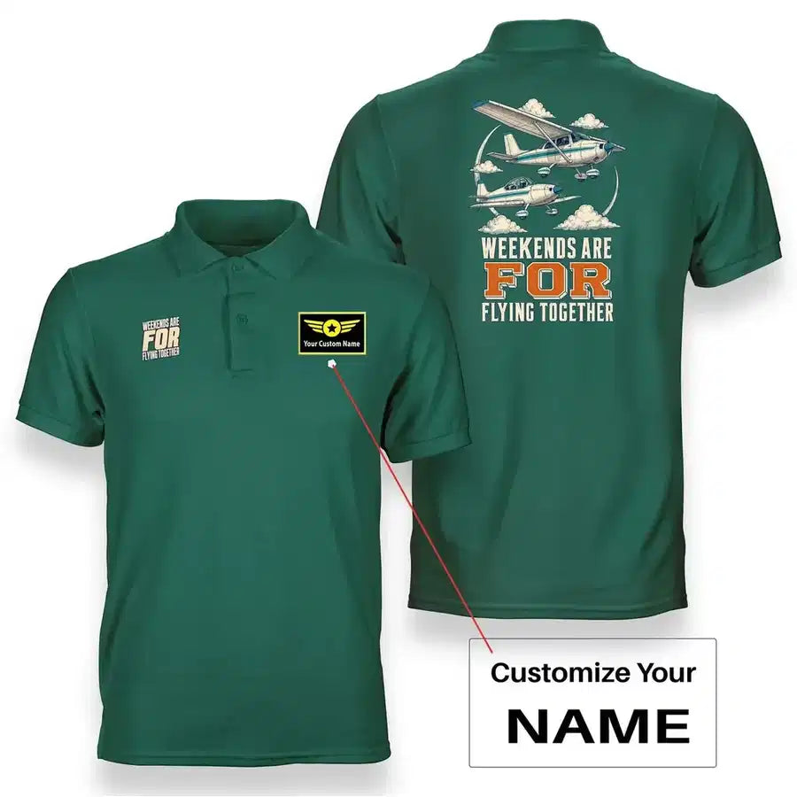 SIGNAL 544 - Weekends Are For Flying Together - Double-Side Polo design on green double side polo with custom name badge