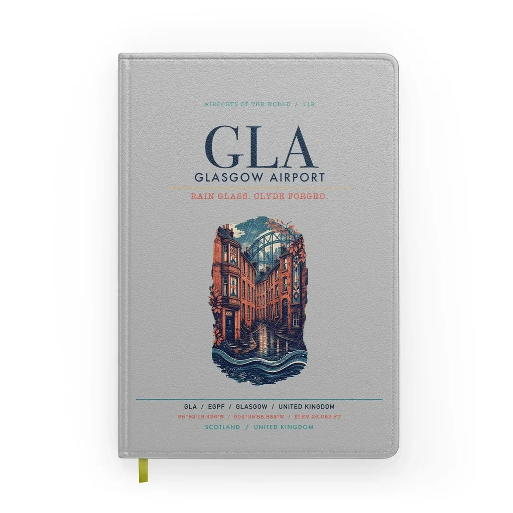 Glasgow Airport (GLA) design on light gray notebook