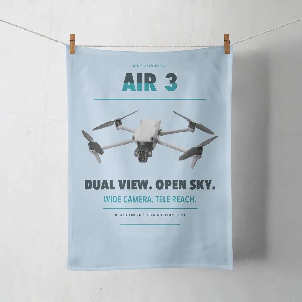 DJI Air 3 design on light blue towel