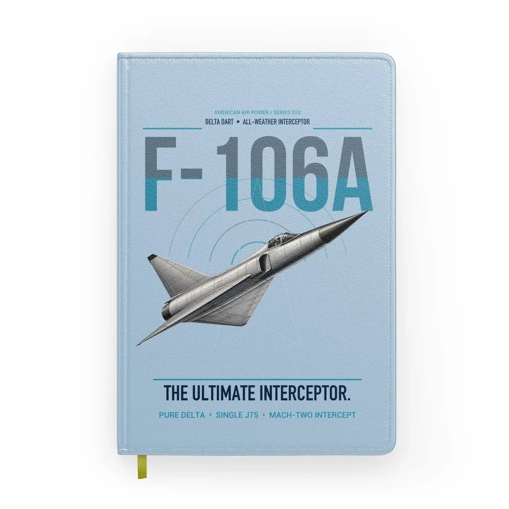 F-106A Delta Dart design on light blue notebook