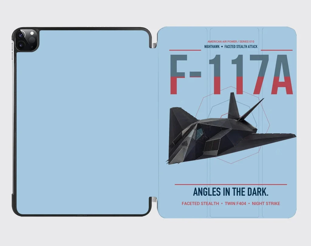 F-117A Nighthawk design on light blue ipad tablet case