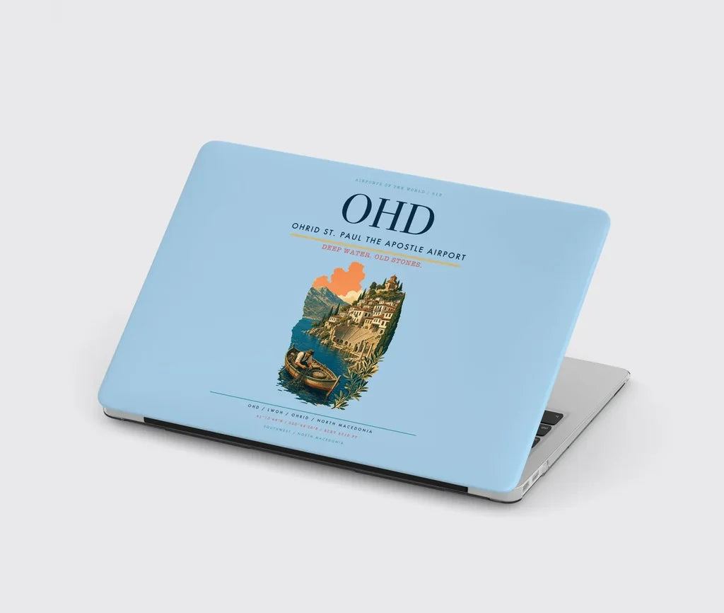 Ohrid St. Paul the Apostle Airport (OHD) design on light blue MacBook case