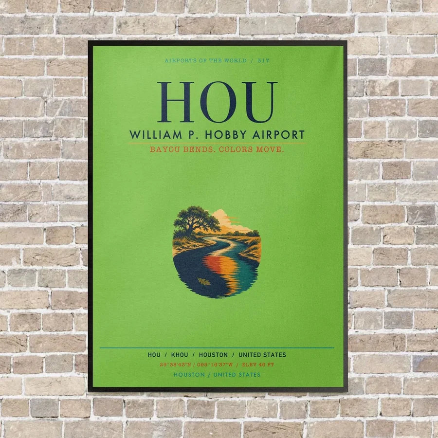 William P. Hobby Airport HOU vertical canvas print - framed - light green background